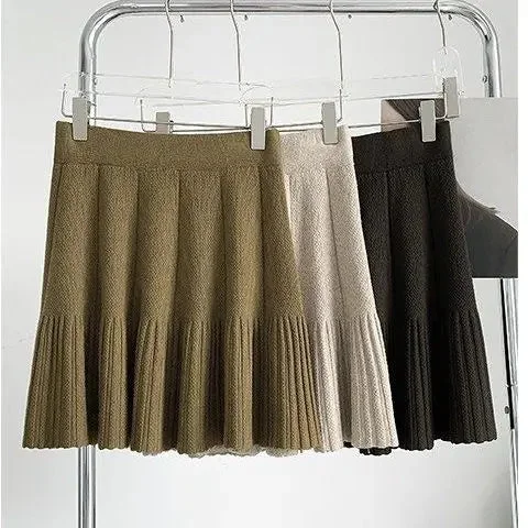 Toloer Knit Solid Elastic High Waist Pleated Mini Skirt-Outfit Ideas