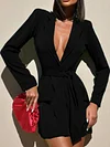 Fashion Solid Color Belted Notched Collar Long Sleeves Mini Dress&Long Blazers