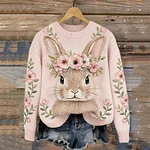 Lovely Bunny Pink Floral Cozy Knit Sweater - Image 2