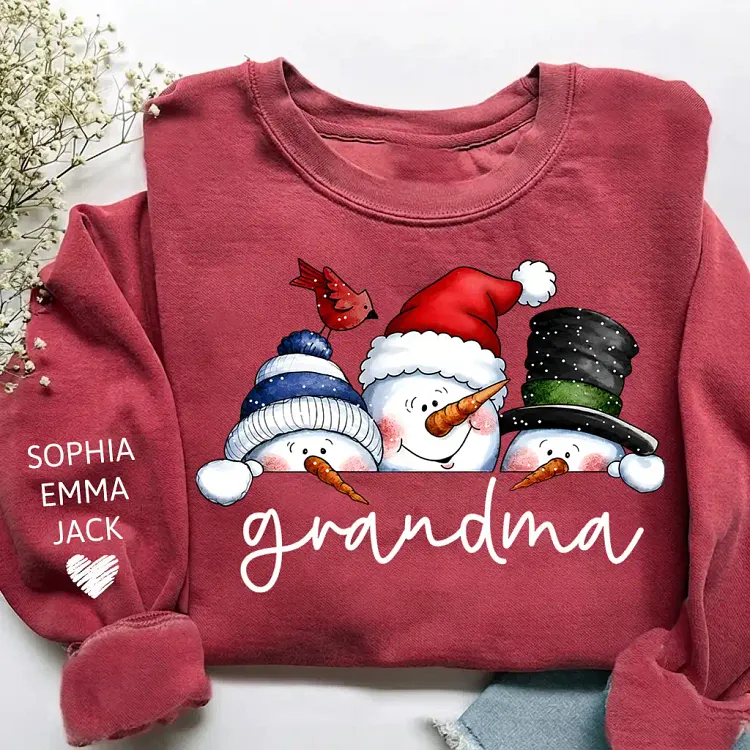 Personalized Grandma Christmas Sweatshirt, Custom Grandkids Names Funny Christmas Snowman , Cute Snowman Holiday Sweatshirt Gift For Grandma