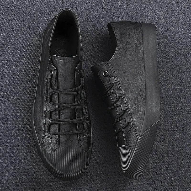 YITU Luxury Low top Men Vulcanize Shoes Autumn New Leather Casual Shoes Korean Breathable Black lace-up Sneaker Shoes