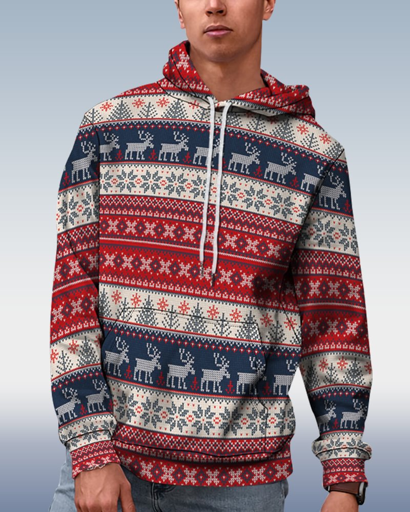 Men's Casual Christmas Print Hoodie 073