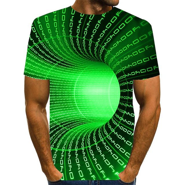 Summer Fashion Casual Short-sleeved Men's T-shirt Round Neck 3D Visual Misprint Green Purple Pink Red Blue