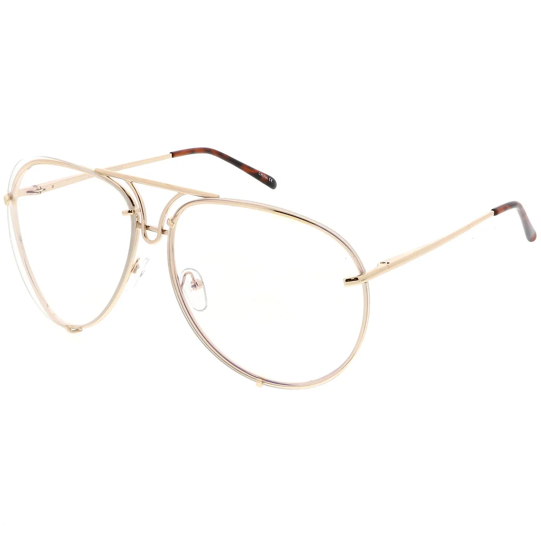 Oversize Rimless Aviator Glasses Unique Nose Piece Clear Lens 67mm