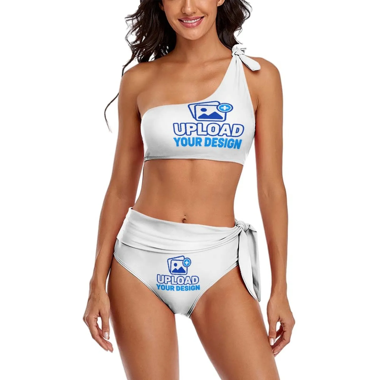 One-Shoulder Tie-Waist Bikini Set &ndash; personalized print product image 7