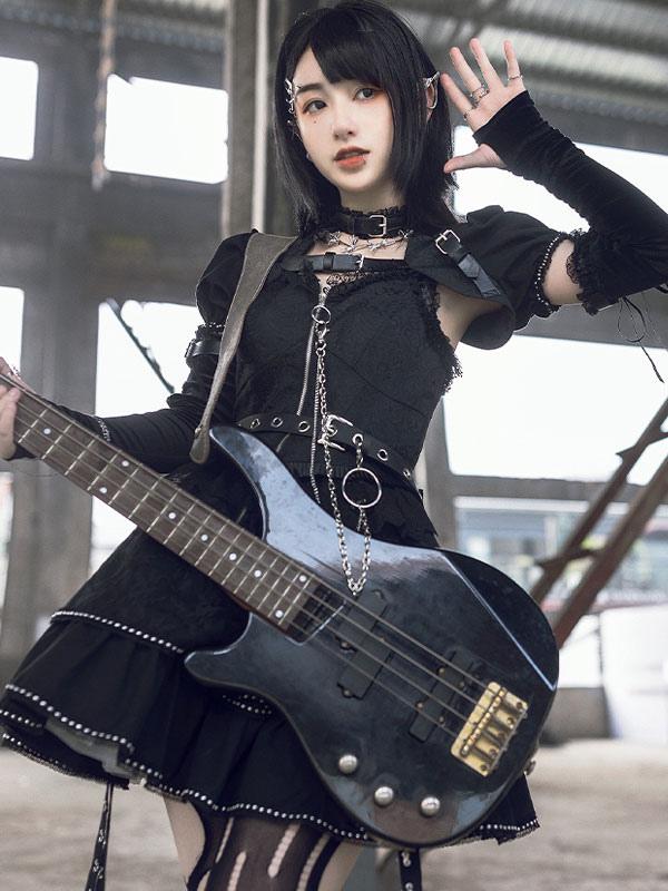 Gothic Punk Sleeveless Ruffle Black Lolita Short Dresses 
