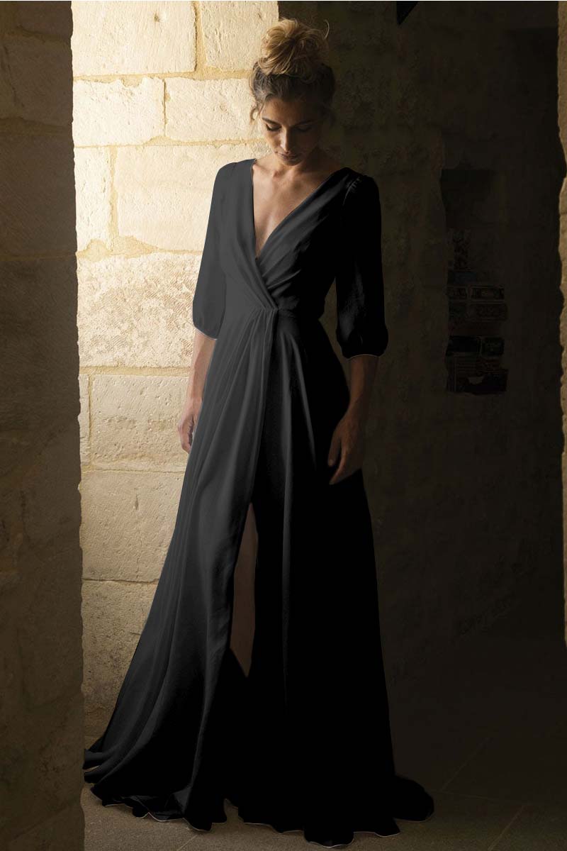 Daisda Sleeves V-Neck Wedding Half Dress