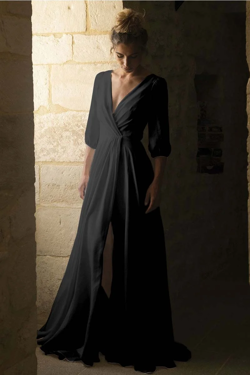 Daisda Sleeves V-Neck Wedding Half Dress