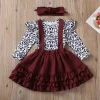 Baby Girl Leopard Set Valentine Long Sleeve Ruffles 2 Pcs