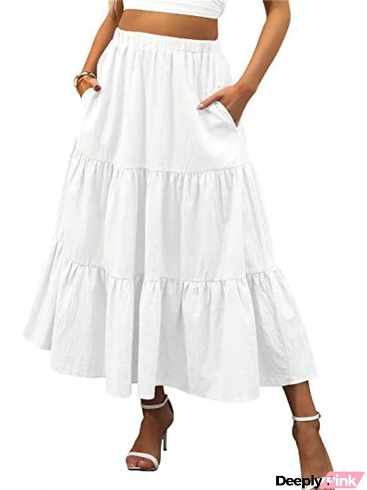 Casual Solid Color Swing Skirts With Pockets
