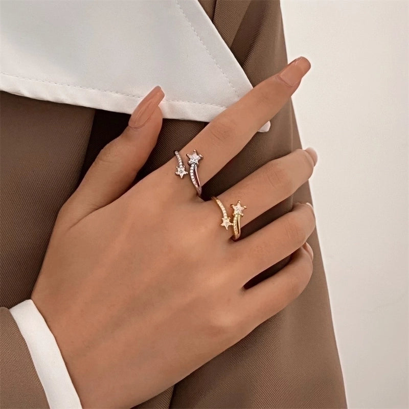 Minimalist Star Copper Plating Zircon Open Ring 1 Piece