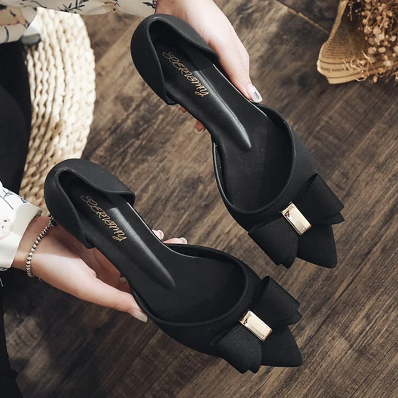 Elegant Women Pumps Shoes Summer Ladies Pointed Toe  Jelly Shoes Metal Decoration Set Foot Square Heel Office Female Footwear