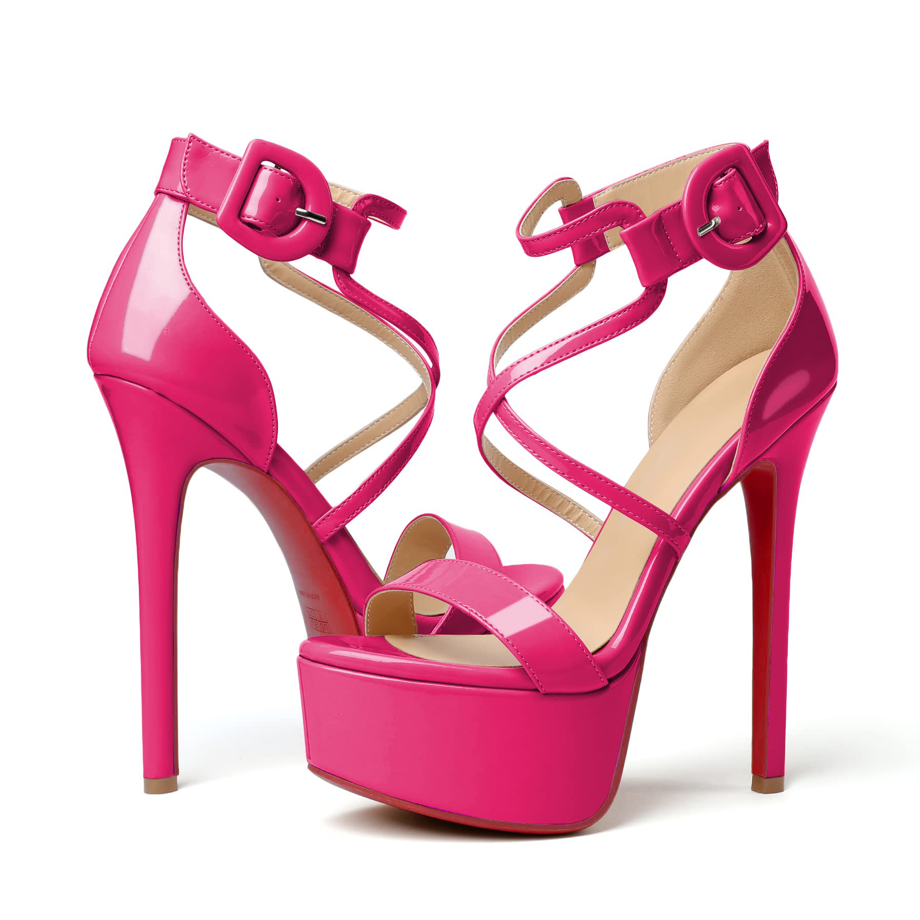 150mm Open Toe Platform Sandals Ankle Strap High Heel Red Bottom Summer Shoes for Women-MERUMOTE