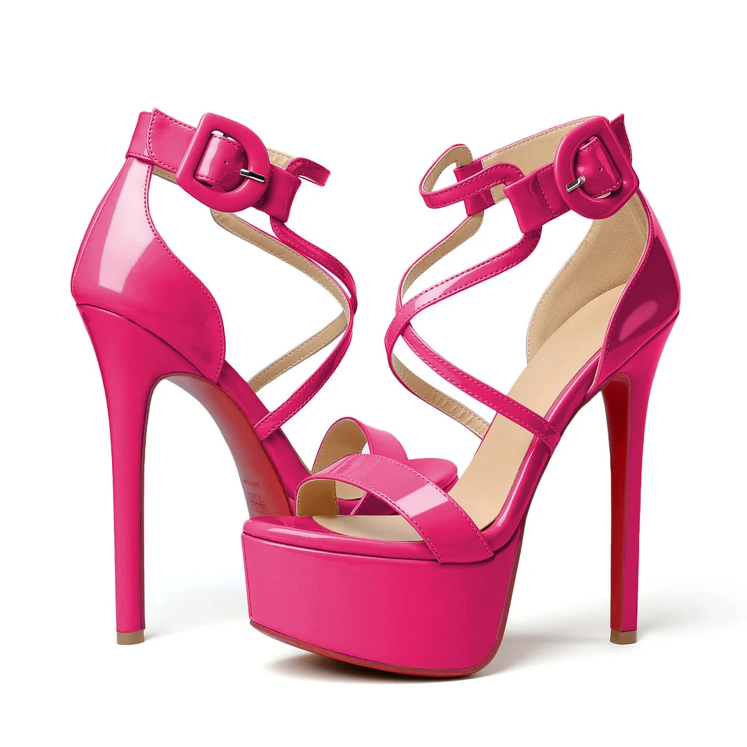 150mm Open Toe Platform Sandals Ankle Strap High Heel Red Bottom Summer Shoes for Women-MERUMOTE