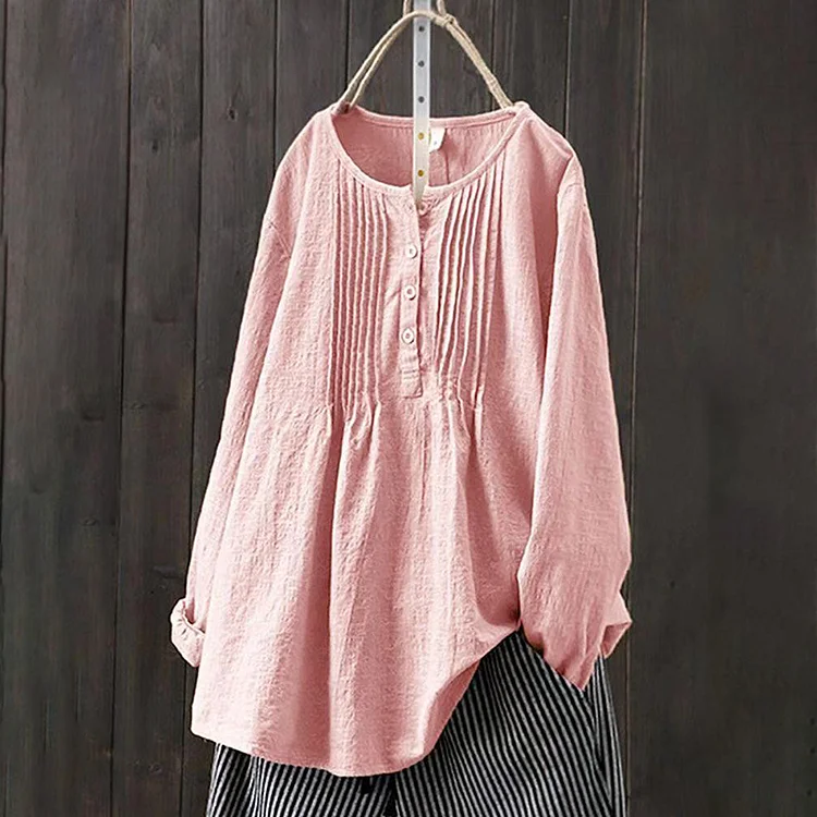 Pleated Plain Button Down Casual Tunic