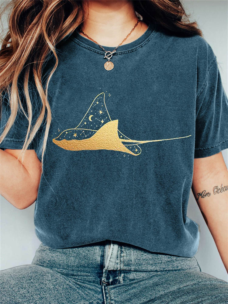 Romanshe Celestial Skate Gold Art Vintage Washed T Shirt