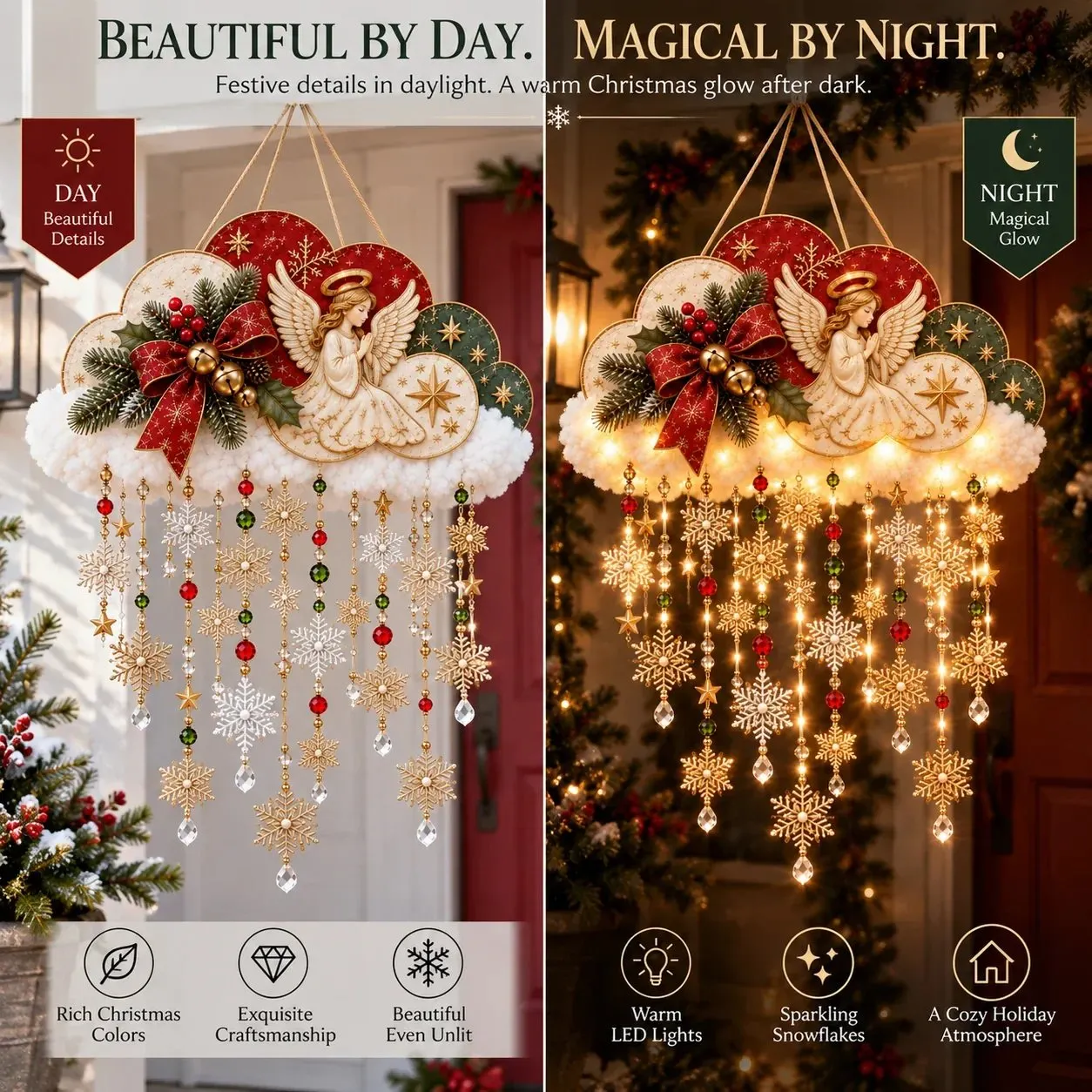 Christmas snowfall cloud day and night comparison