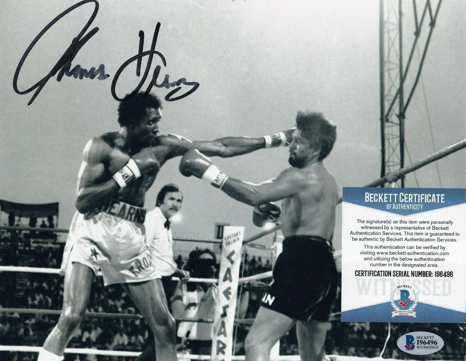 THOMAS HEARNS BOXING CHAMPIONS FIGHTING DURAN BECKETT AUTHENTICATED SIGNED 8X10