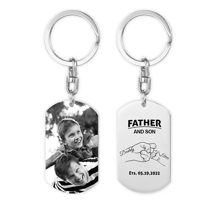 Father and Son Keychain Custom Photo and Names Keychain Gift for Dad