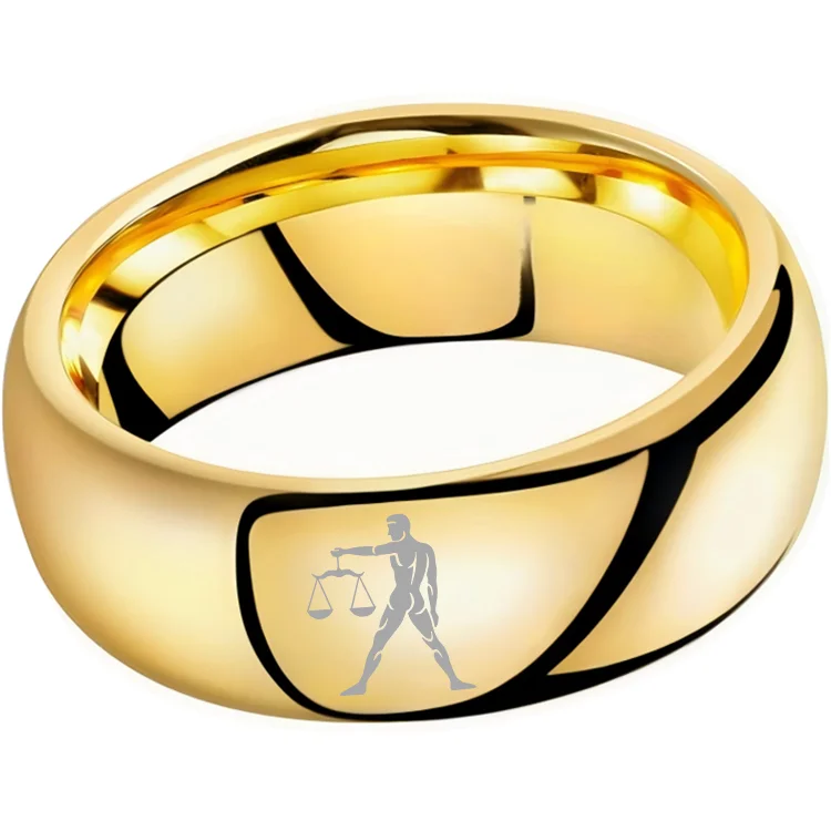 Gold Libra Couples Dome Tungsten Carbide Rings Prints Laser Design Domed Top Tungsten Wedding Bands 4MM 6MM 8MM
