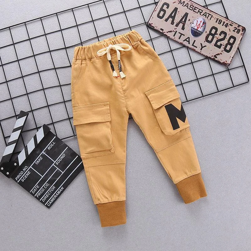 INS hot baby boys pants 0-5 years old Big pocket stitching letters Spring and autumn children's Fashion overalls cotton trousers