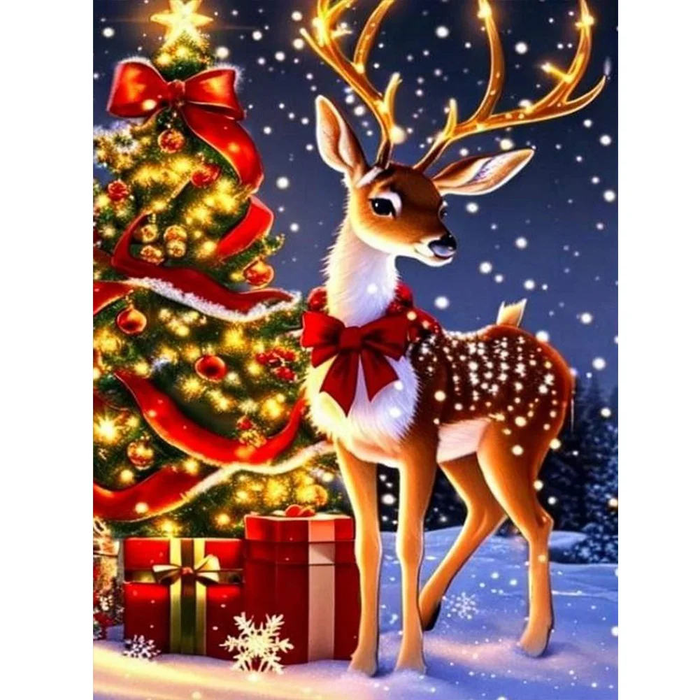 Diamond Painting - Full Round Drill - Christmas Deer(Canvas|30*40cm)
