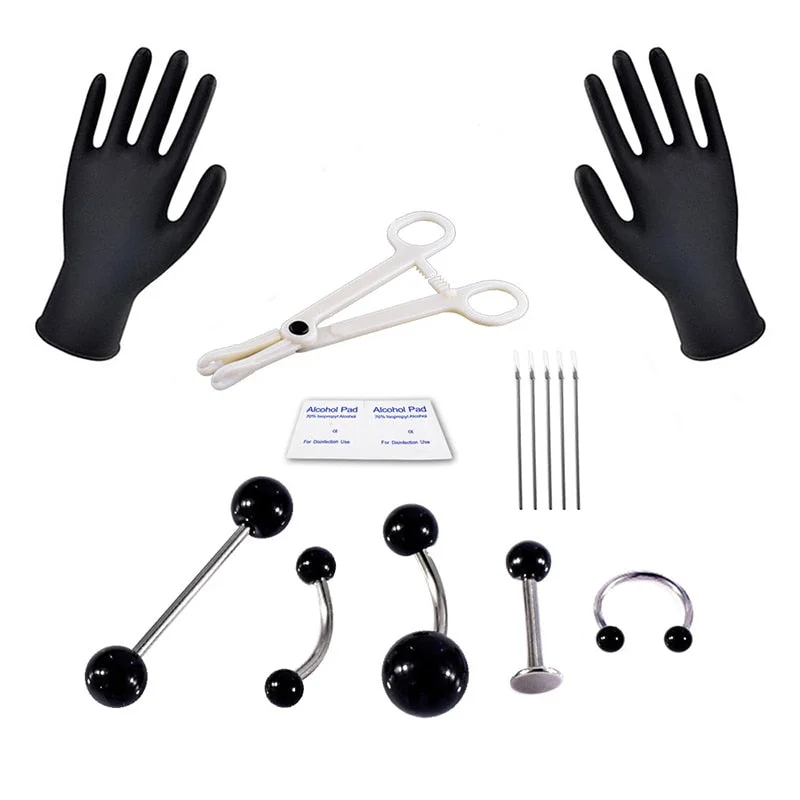 Body Piercing Kit With Needle Pack Nose Septum Belly Button Piercing Tool Kit Ear Tragus Nipple Eyebrow Labret Pircing Set Clamp