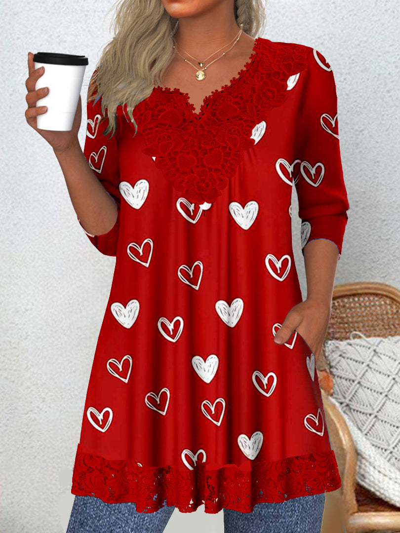 Women Long Sleeve V-neck Graphic Floral Printed Top