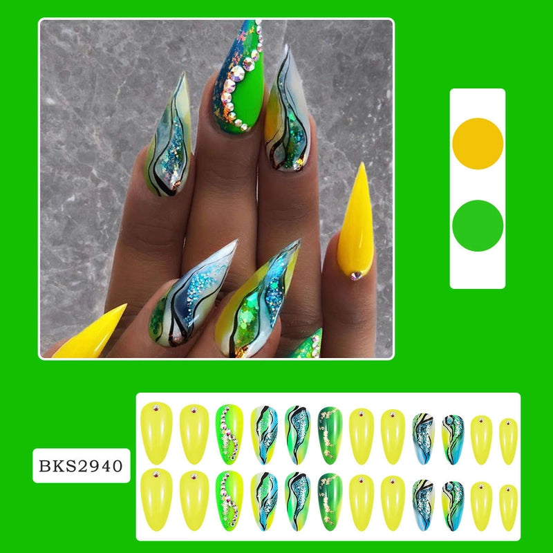 Retro Solid Color Star Starry Sky Leopard PVC Press-on Nails 1 Set