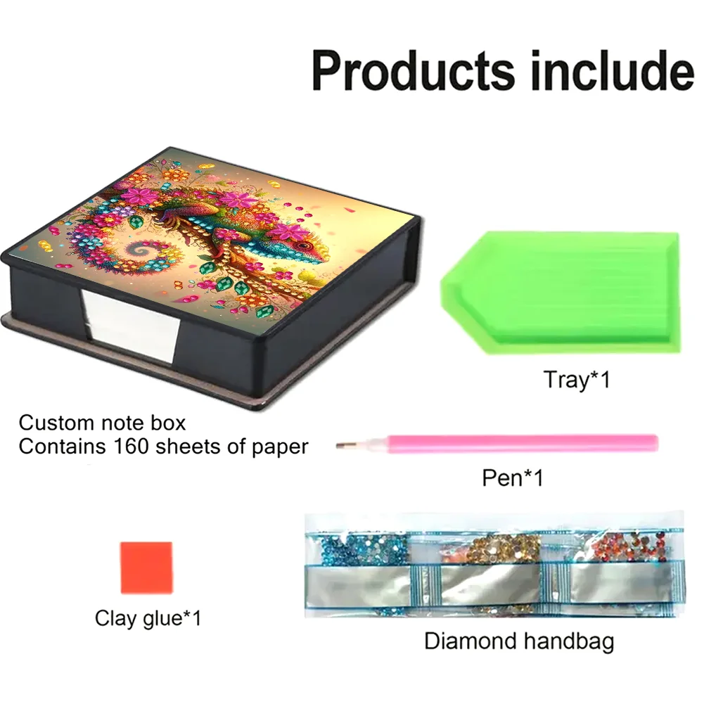 PU Lizard Diamond Painting Notecard Box with Papers for DIY Art Craft
