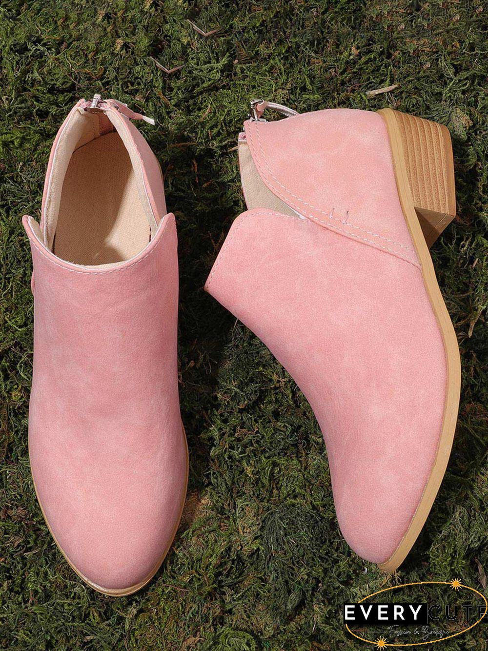Pu Chunky Heel Zipper Pumps