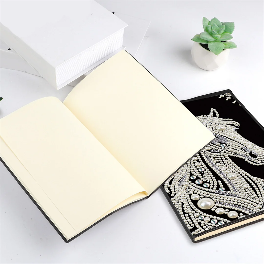 Horses Partial Pearl DIY 50 Pages A5 Diamond Painting Notebook Special Shaped Diamond Art Diary Book Kits Wireless Strip 5D Crystal Art Paintings Sketchbook for Art Drawing