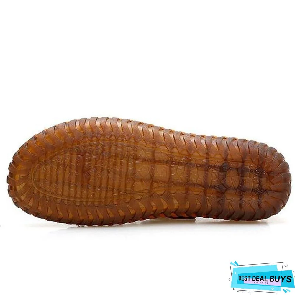 Men's Cow Leather Sandals Breathable Casual Footwear Walking Sandal Shoes