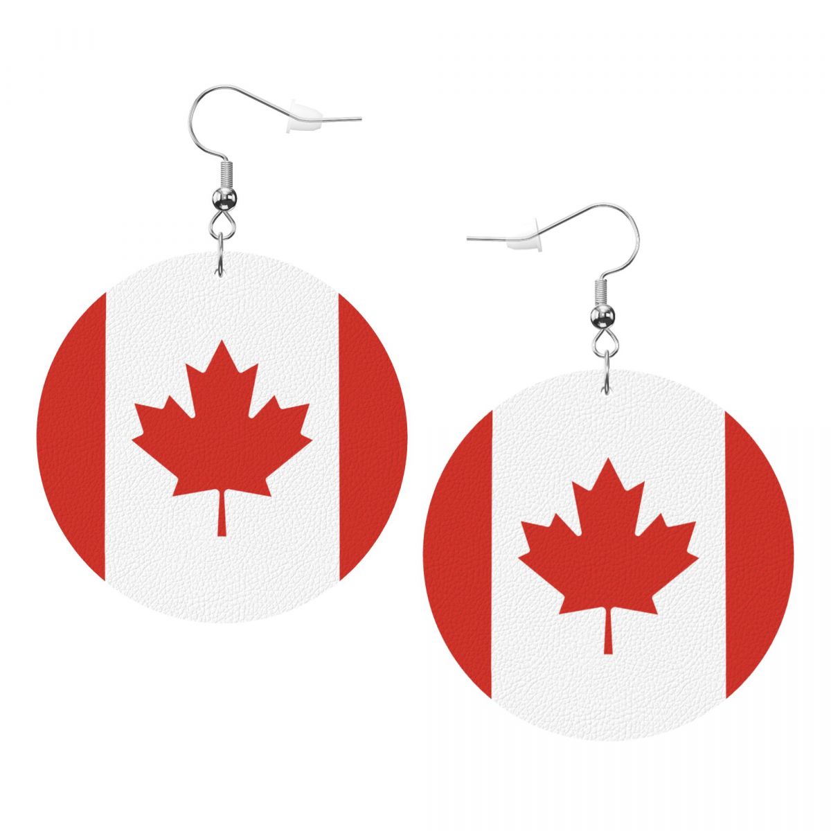 Canada Flag Round Leather Dangle Earrings for Sport Ball Fans or Players