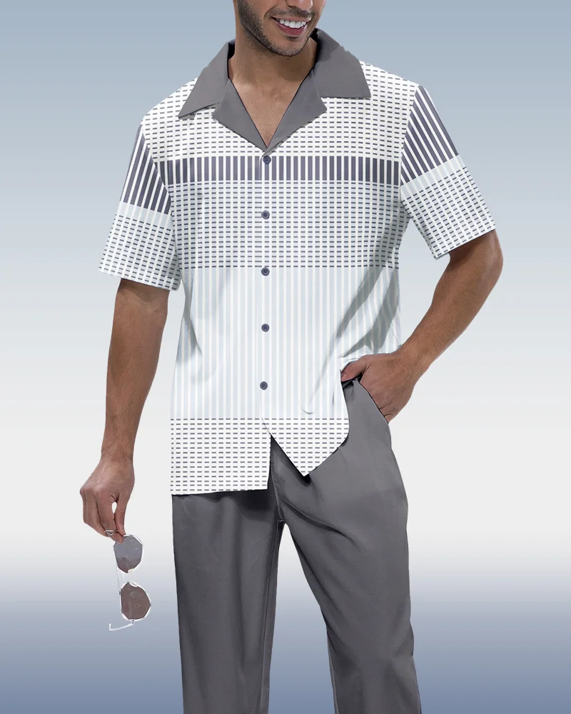 Suitmens Men's Gray Gradient Short Sleeve Walking Suit