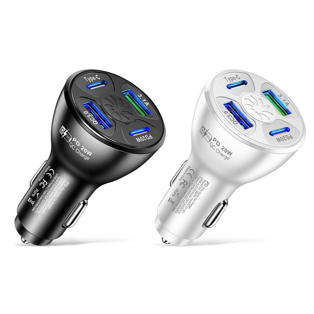 

4 Ports USB Type-C PD 20W Car Charger Auto Fast Charging for Mobile Phone, White, 501 Original