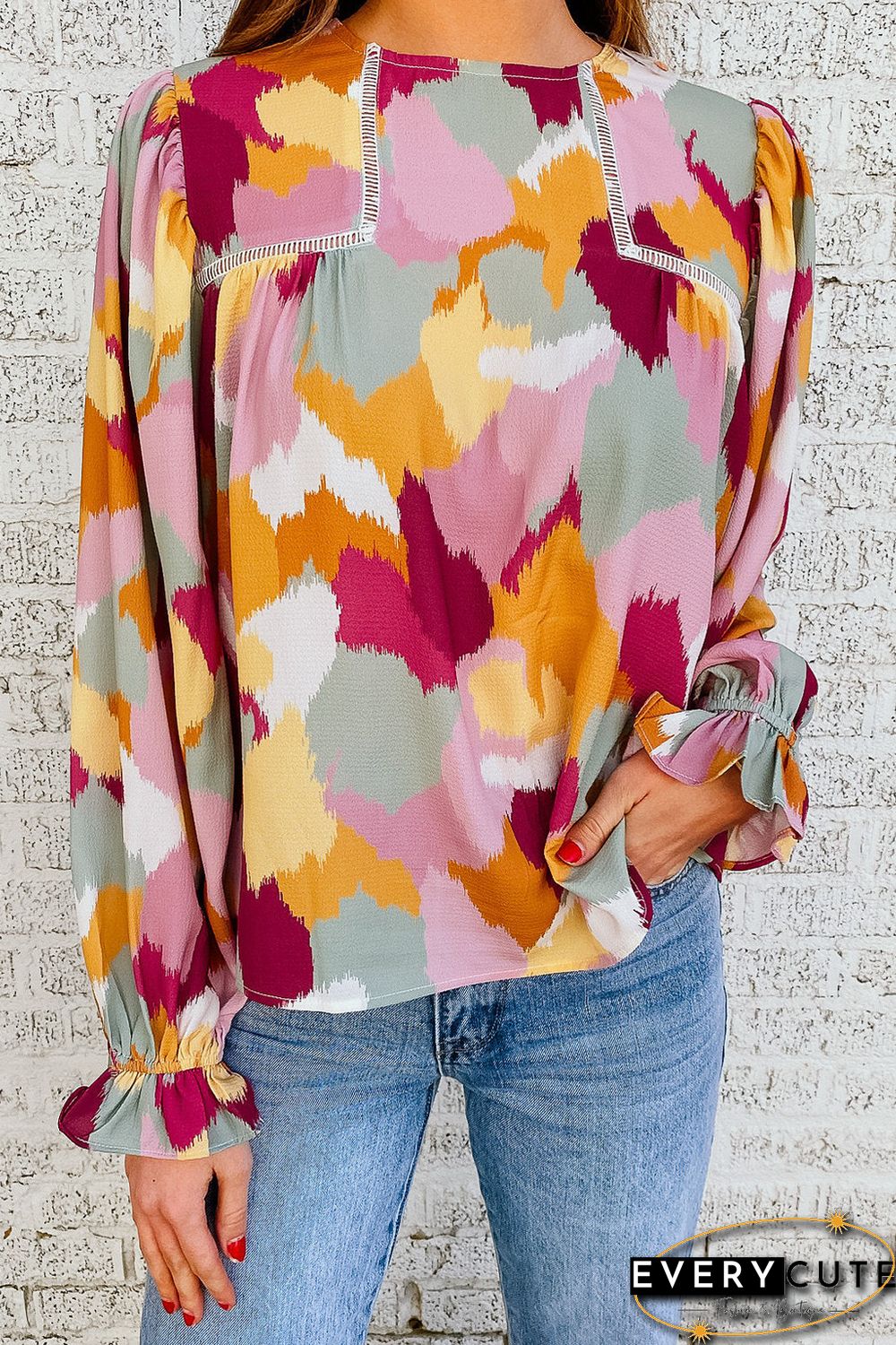Multicolor Abstract Printed Long Sleeve Blouse