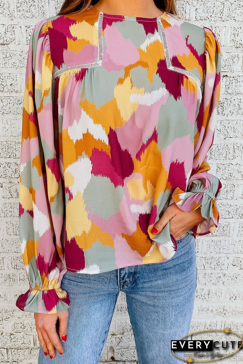 Multicolor Abstract Printed Long Sleeve Blouse