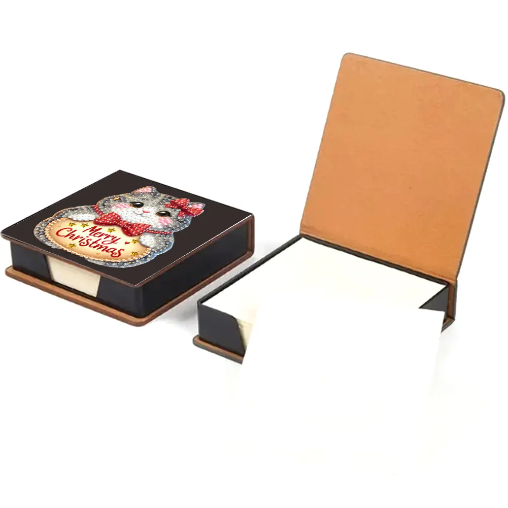5D DIY PU Diamond Art Note Box with 160 Sheets Paper Memo Pad Holder Kit (Cat)