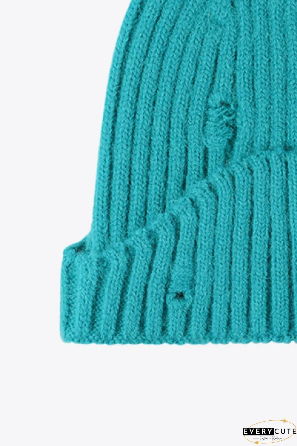 Distressed Rib-Knit Beanie