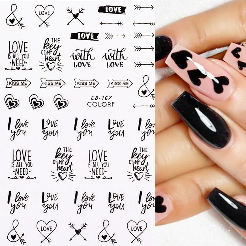 3D Valentine Sticker For Nails Cute Cartoon Lover Heart Sliders For Nail Gang Girl DIY Design Decals Manicures Nail Art Decor