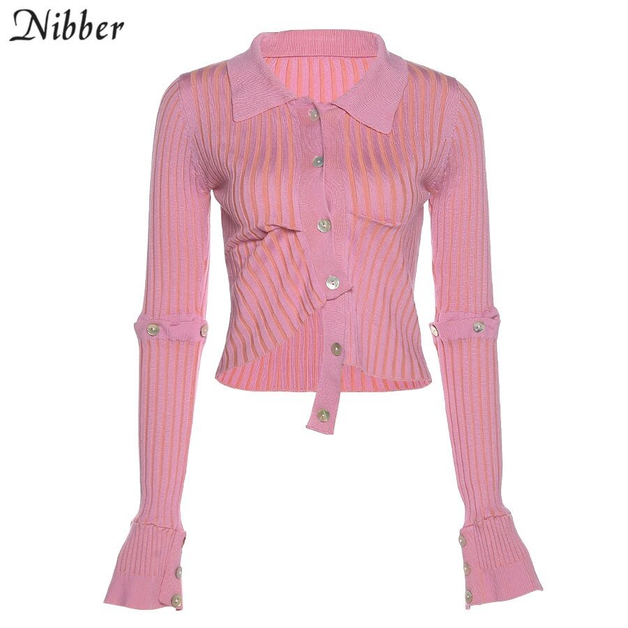 Nibber Fashion Sweet Style Knitted Cardigan Flared Sleeves Solid Color Sweater Coat For Women Casual Out Daily Commuting Wear
