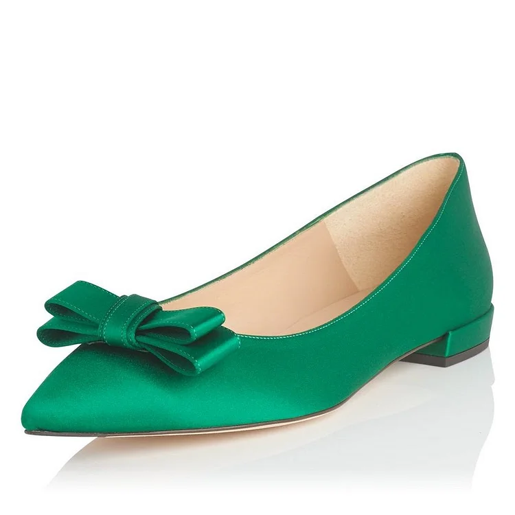 Women's Green Bow Comfortable Flats Pointy Toe School Shoes |FSJ Shoes