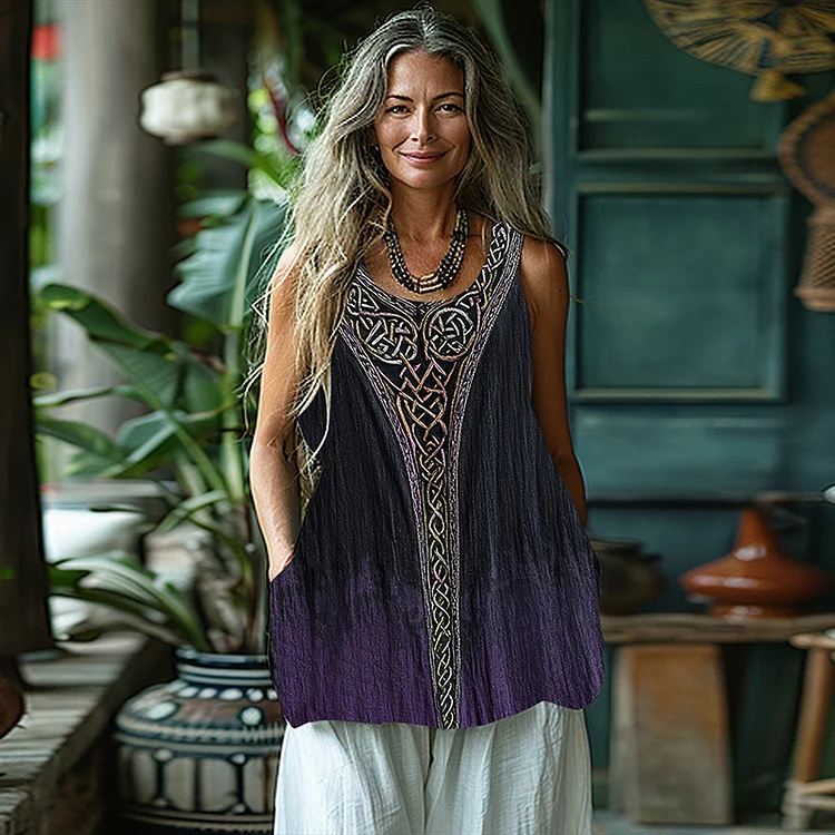 Women's Vintage Viking Celtic Art Linen Tank Top