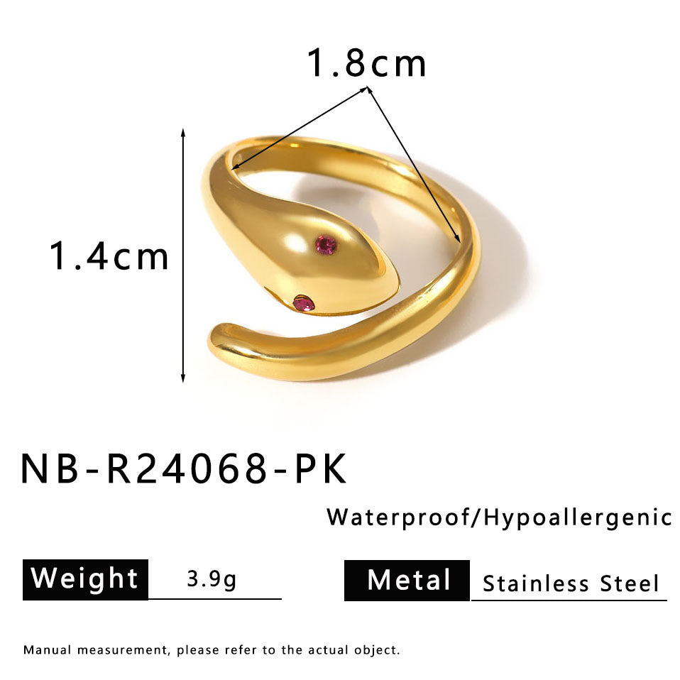 Best-Selling Snake-Shaped Inlaid Zircon Classic Open Stainless Steel Hand Jewelry Gold-Plated Texture Ring Couple
