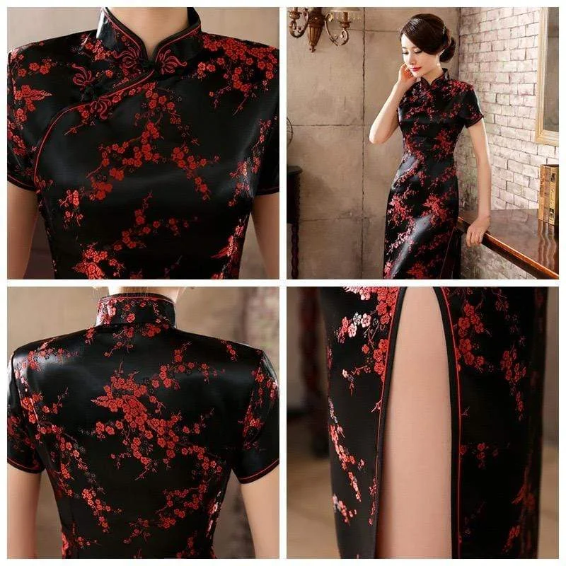 Plus size  plum blossom, brocade fabric long Qipao