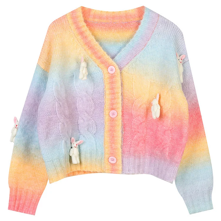 Bunny Doll Gradient V-Neck Sweater - Modakawa Modakawa