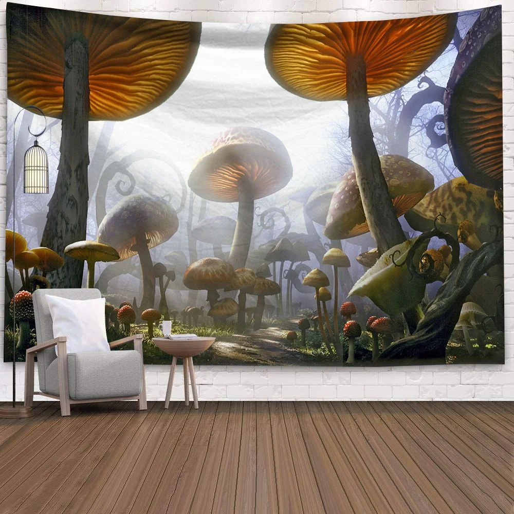 Hippy Psychedelic Dreamlike Mushroom Tapestry Home Bedroom Abstract Trippy Fairy Tale Wall Hanging Tapestry Decor Beach Towel