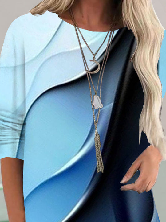 Women Half Sleeve V-neck Solid Color Dress