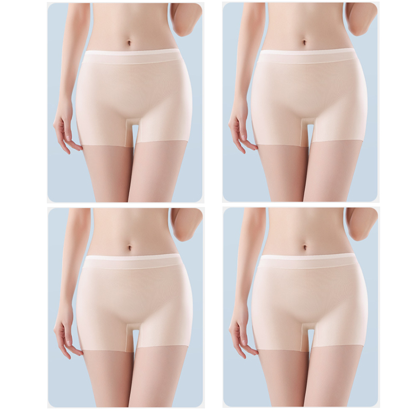 Fairfairfair 4pcs Summer Ice Silk Ultra-thin Quick-drying Boxer Brief Women Seamless High waist Panties Plus Size Female Safety Underwear